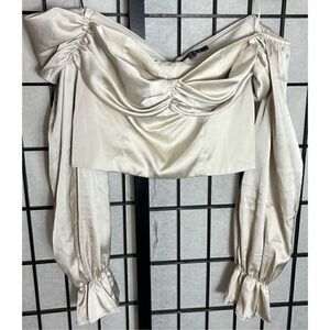 Fore Cream Long Sleeve Boutique Satin Top